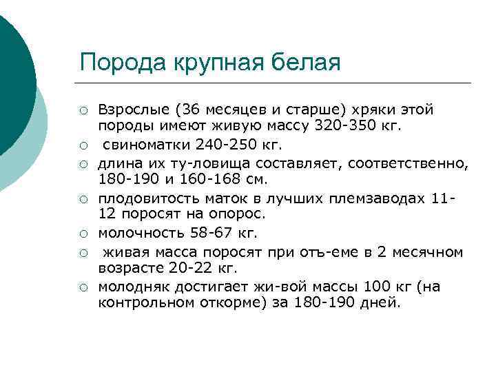 Порода крупная белая ¡ ¡ ¡ ¡ Взрослые (36 месяцев и старше) хряки этой