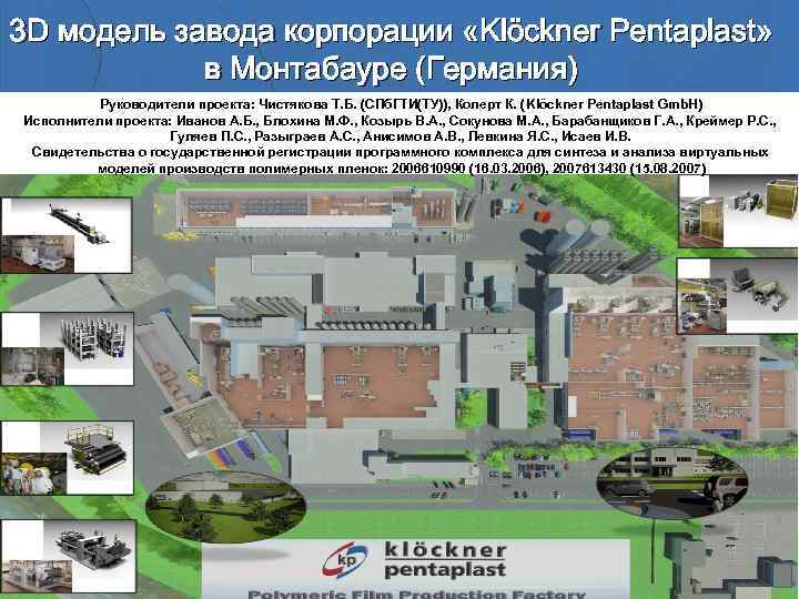 3 D модель завода корпорации «Klöckner Pentaplast» в Монтабауре (Германия) Руководители проекта: Чистякова Т.