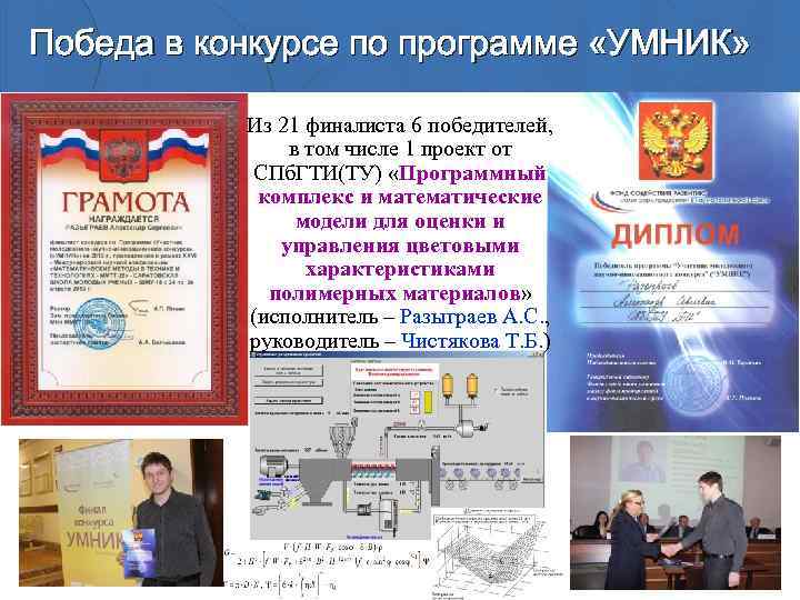 Победа в конкурсе по программе «УМНИК» Из 21 финалиста 6 победителей, в том числе