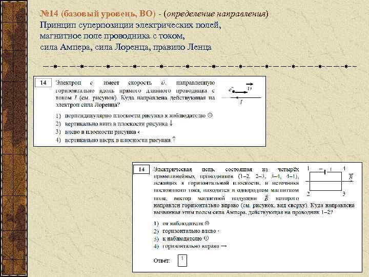 № 14 (базовый уровень, ВО) - (определение направления) Принцип суперпозиции электрических полей, магнитное поле
