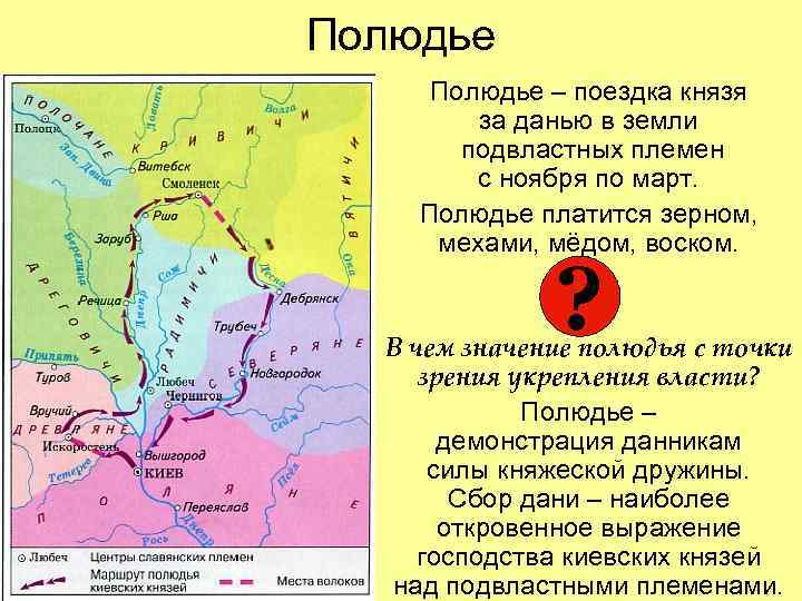 Полюдье – поездка князя за данью в земли подвластных племен с ноября по март.