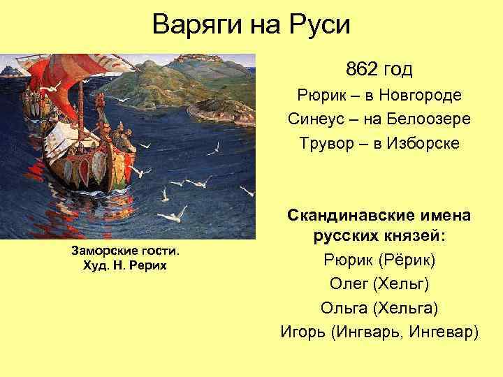 Варяги на Руси 862 год Рюрик – в Новгороде Синеус – на Белоозере Трувор