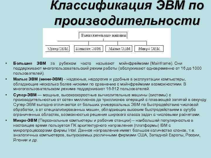 Виды эвм. Типы классификации ЭВМ. Классификация ЭВМ по габаритам и производительности. Максимальную производительность обеспечивают какие ЭВМ. Микро ЭВМ производительность.