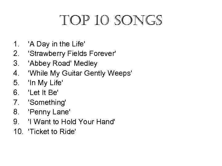 top 10 songs 1. 2. 3. 4. 5. 6. 7. 8. 9. 10. 'A