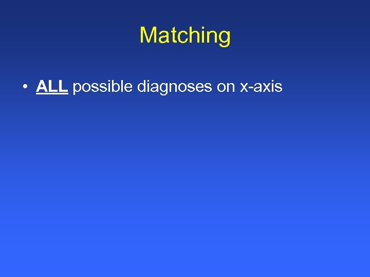 Matching • ALL possible diagnoses on x-axis 