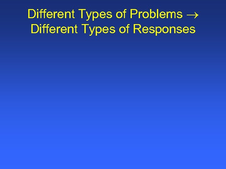 Different Types of Problems Different Types of Responses 