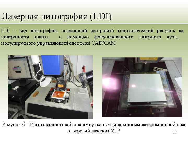 Лазерная литография (LDI) LDI – вид литографии, создающий растровый топологический рисунок на поверхности платы