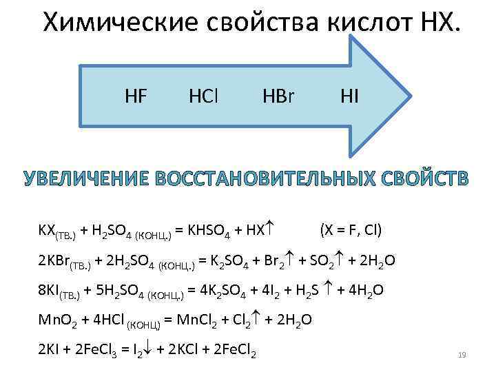 H2so4 hi hbr. Химические свойства кислот HCL h2so4. Увеличение восстановительных свойств. Усиление восстановительных свойств. HF химические свойства.