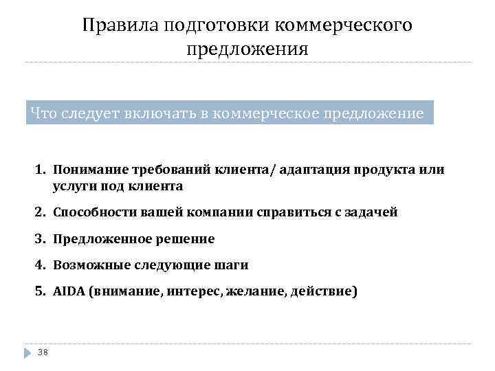 Правила подготовки коммерческого предложения Что следует включать в коммерческое предложение 1. Понимание требований клиента/