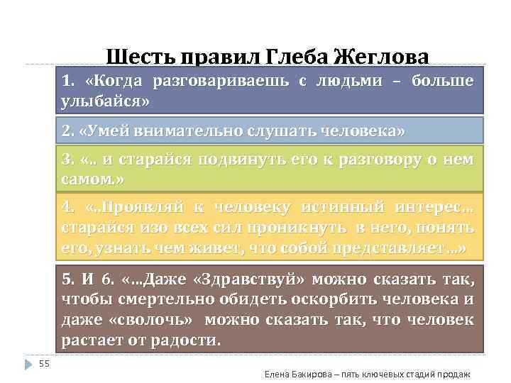 Шесть правил Глеба Жеглова 1. «Когда разговариваешь с людьми – больше улыбайся» 2. «Умей