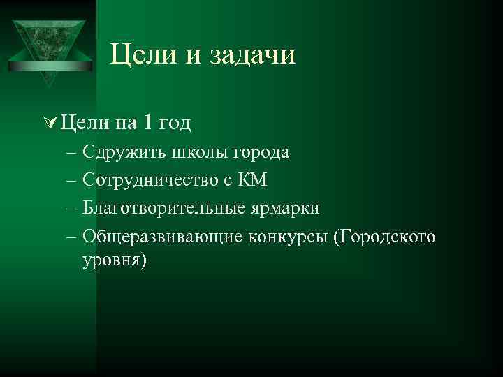 Цели и задачи Ú Цели на 1 год – Сдружить школы города – Сотрудничество