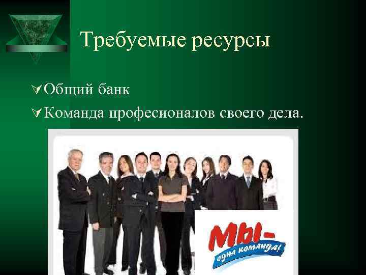 Требуемые ресурсы Ú Общий банк Ú Команда професионалов своего дела. 