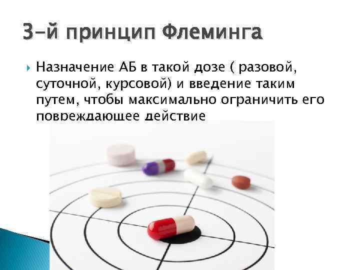 3 -й принцип Флеминга Назначение АБ в такой дозе ( разовой, суточной, курсовой) и