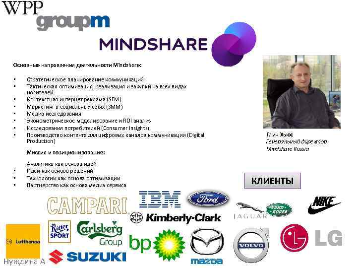 Основные направления деятельности Mindshare: • • Стратегическое планирование коммуникаций Тактическая оптимизация, реализация и закупки