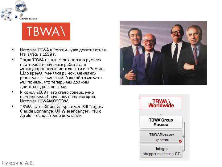  • • История TBWA в России - уже десятилетняя. Началась в 1998 г.