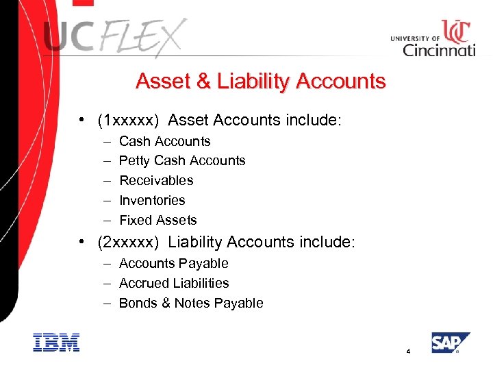 Asset & Liability Accounts • (1 xxxxx) Asset Accounts include: – – – Cash