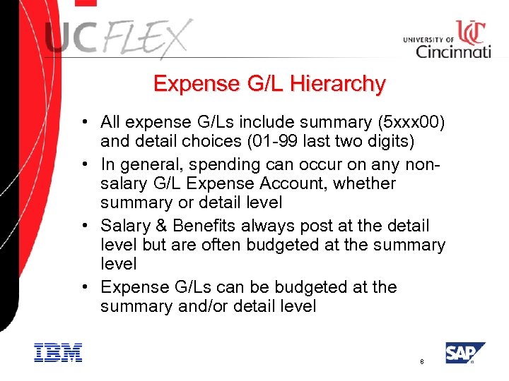 Expense G/L Hierarchy • All expense G/Ls include summary (5 xxx 00) and detail
