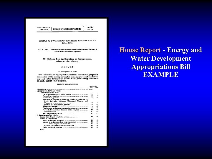 House Report - Energy and Water Development Appropriations Bill EXAMPLE 