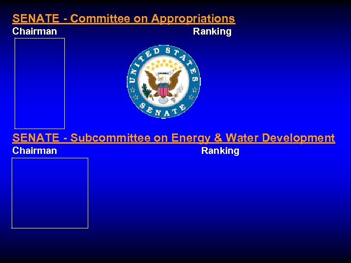 SENATE - Committee on Appropriations Chairman Ranking SENATE - Subcommittee on Energy & Water