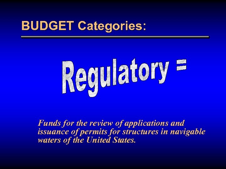 BUDGET Categories: Funds for the review of applications and issuance of permits for structures