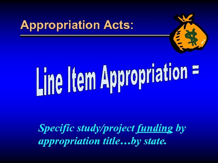 Appropriation Acts: Specific study/project funding by appropriation title…by state. 
