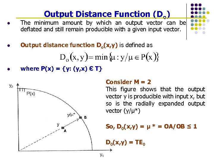 Output Distance Function (Do) l The minimum amount by which an output vector can
