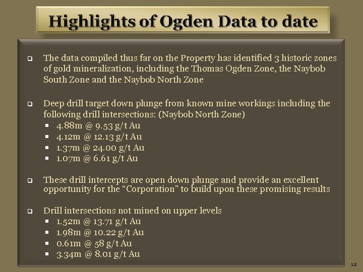 q The data compiled thus far on the Property has identified 3 historic zones