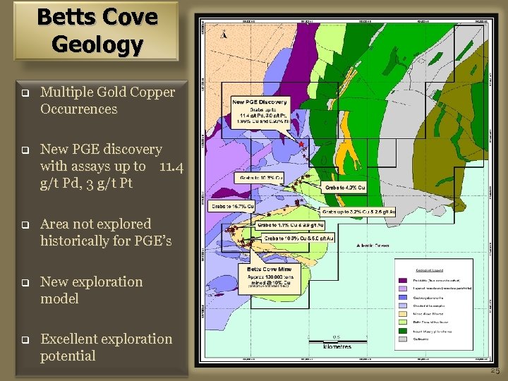 Betts Cove Geology q Multiple Gold Copper Occurrences q New PGE discovery with assays