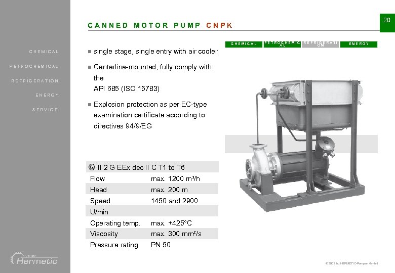 20 CANNED MOTOR PUMP CNPK CHEMICAL n n ENERGY single stage, single entry with