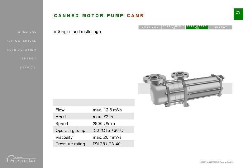 23 CANNED MOTOR PUMP CAMR CHEMICAL n PETROCHEMIC REFRIGERATI AL ON ENERGY Single- and