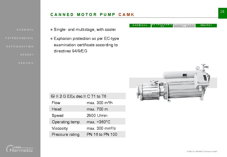 26 CANNED MOTOR PUMP CAMK CHEMICAL n n ENERGY Single- and multistage, with cooler