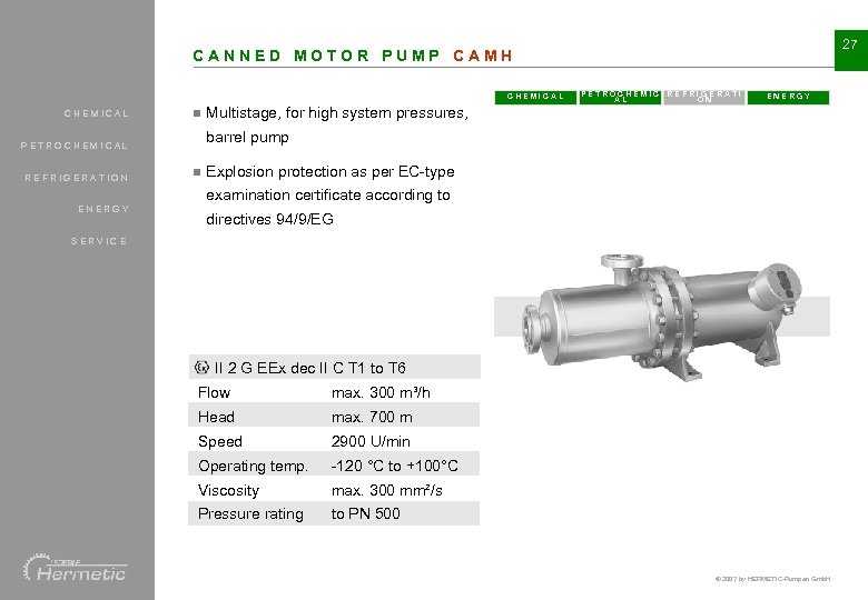 27 CANNED MOTOR PUMP CAMH CHEMICAL n ENERGY Multistage, for high system pressures, barrel