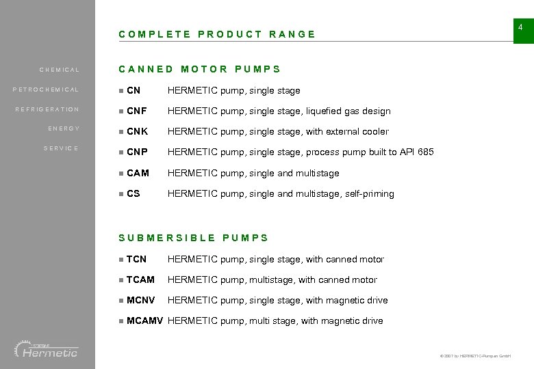 4 COMPLETE PRODUCT RANGE CHEMICAL CANNED MOTOR PUMPS PETROCHEMICAL n CN HERMETIC pump, single