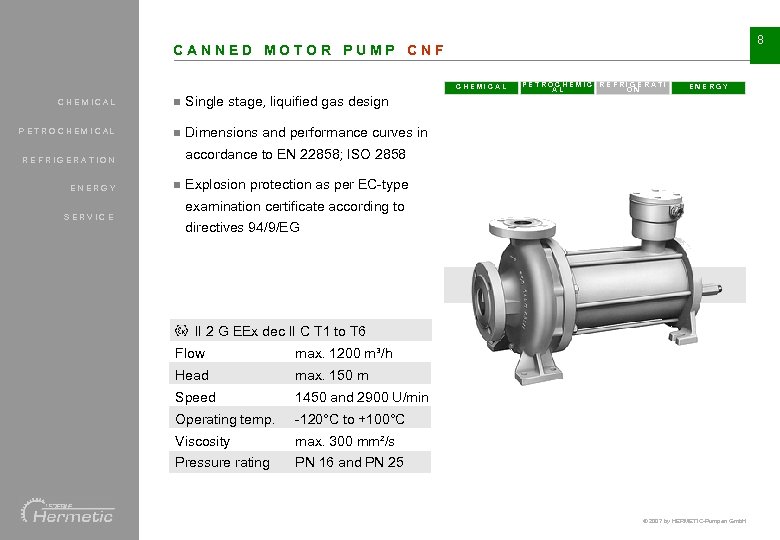 8 CANNED MOTOR PUMP CNF CHEMICAL n n ENERGY Single stage, liquified gas design
