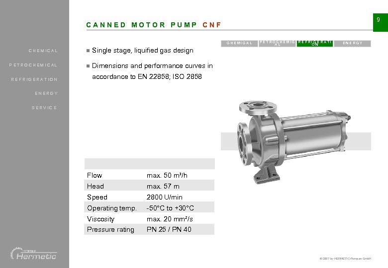 9 CANNED MOTOR PUMP CNF CHEMICAL n n ENERGY Single stage, liquified gas design