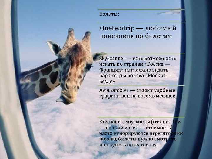 Билеты: Onetwotrip — любимый поисковик по билетам Skyscanner — есть возможность искать по странам