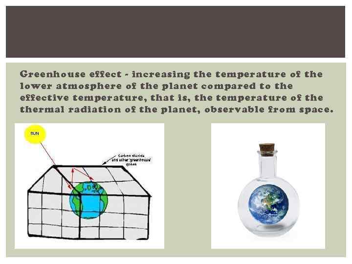 Greenhouse effect - increasing the temperature of the lower atmosphere of the planet compared