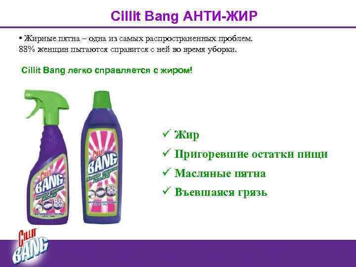 Cillit Bang АНТИ-ЖИР • Жирные пятна – одна из самых распространенных проблем. 88% женщин
