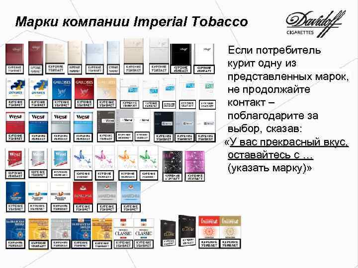 Марки компании Imperial Tobacco Если потребитель курит одну из представленных марок, не продолжайте контакт