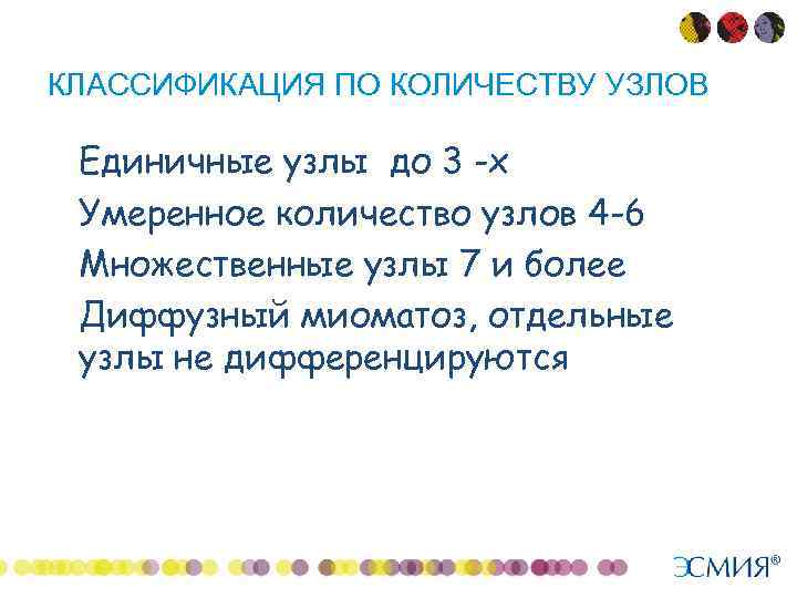 КЛАССИФИКАЦИЯ ПО КОЛИЧЕСТВУ УЗЛОВ o o Единичные узлы до 3 -х Умеренное количество узлов