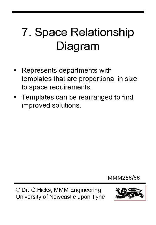 7. Space Relationship Diagram • Represents departments with templates that are proportional in size