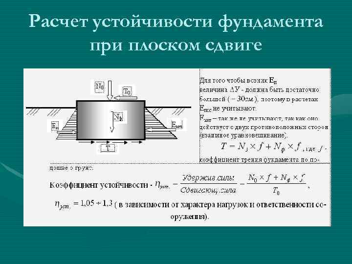 Расчет устойчивости фундамента при плоском сдвиге 