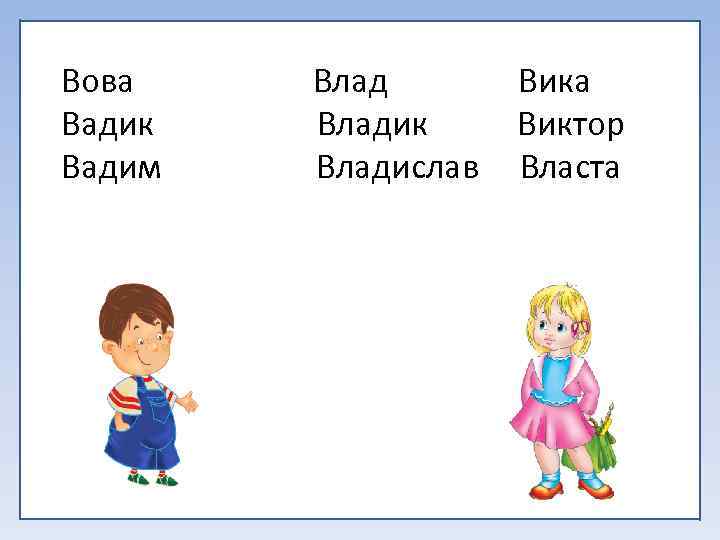 Вова Вадик Вадим Владик Владислав Вика Виктор Власта 