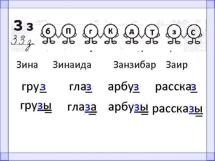 П Зина гру. з грузы Зинаида гла. з К Т С Занзибар Заир арбу.