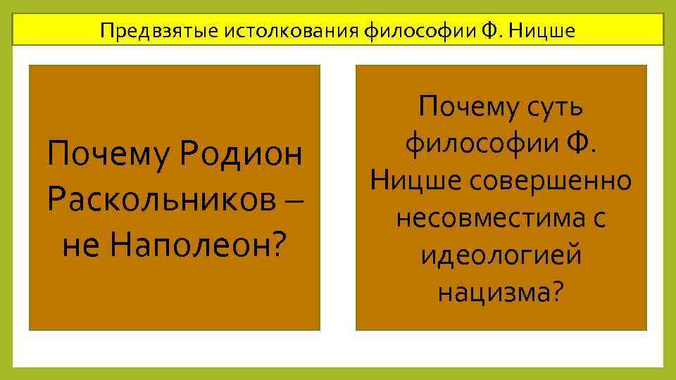 Предвзятые истолкования философии Ф. Ницше Почему Родион Раскольников – не Наполеон? Почему суть философии