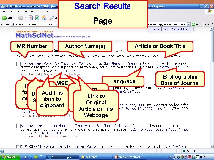 Search Results Page MR Number Author Name(s) MSC PDF Doc. format Add this Delivery