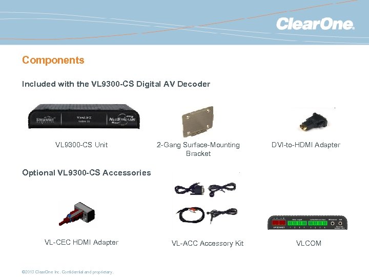 Components Included with the VL 9300 -CS Digital AV Decoder VL 9300 -CS Unit