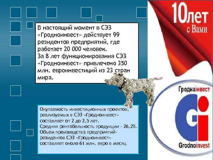 В настоящий момент в СЭЗ «Гродноинвест» действует 99 резидентов предприятий, где работает 20 000