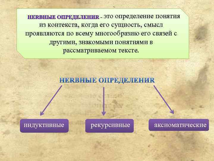 это определение понятия из контекста, когда его сущность, смысл проявляются по всему многообразию его