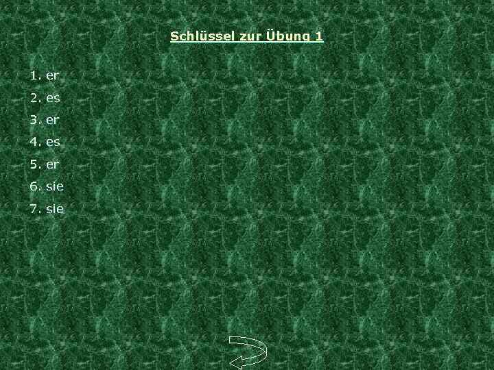 Schlüssel zur Übung 1 1. er 2. es 3. er 4. es 5. er
